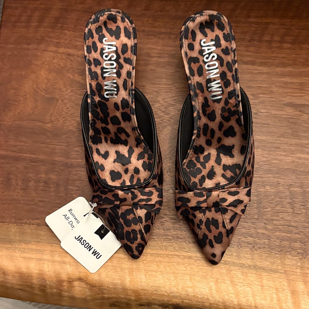 NWT Jason Wu Leopard Print Mini-Bow Mules - 6.5